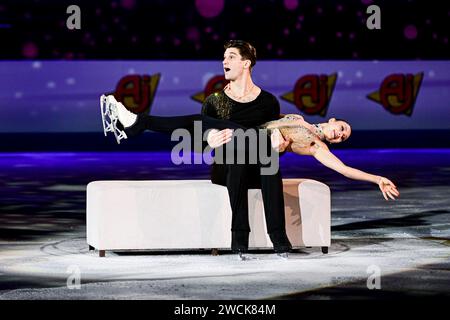 Lucrezia BECCARI & Matteo GUARISE (ITA), während der Ausstellungsgala bei den ISU Europameisterschaften 2024, in der Algiris Arena, am 14. Januar 2024 in Kaunas, Litauen. Quelle: Raniero Corbelletti/AFLO/Alamy Live News Stockfoto