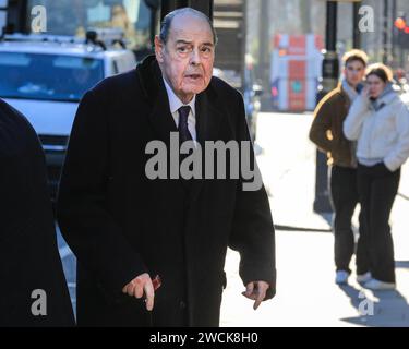 London, Großbritannien. Januar 2024. Nicholas Soames, ehemaliger konservativer Abgeordneter und Minister, jetzt House of Lords. Teilnehmer des Thanksgiving Service für die ehemalige Sprecherin des Unterhauses, Betty Boothroyd, die letztes Jahr starb. Der Gottesdienst fand in der St. Margaret’s Church in Westminster statt. Quelle: Imageplotter/Alamy Live News Stockfoto