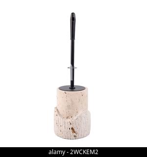 Luxuriöse Marmorbadeaccessoires Toilettenbürste isoliert auf weiß Stockfoto