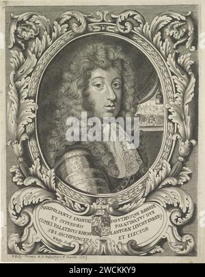 Porträt von Maximilian II. Emanuel van Bavaria, Nicolo Billy, 1685 Print Italien Papierstich historischer Personen Stockfoto