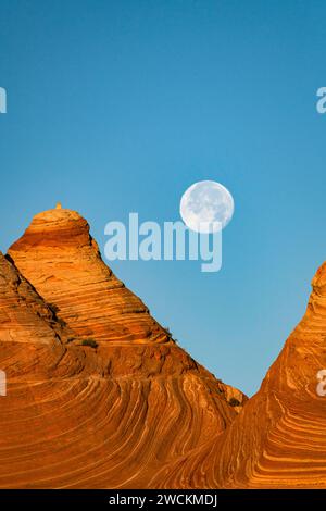 Monduntergang über Sandsteinen in Coyote Buttes North, Arizona Stockfoto