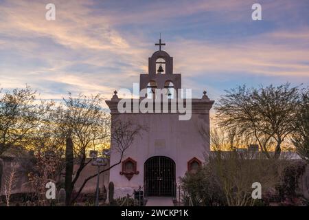 Detail der Leichenkapelle der Mission San Xavier del Bac, Tucson Arizona. Stockfoto