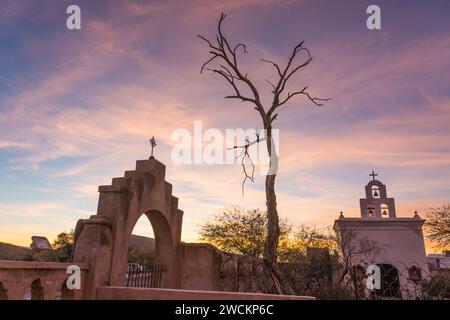 Detail der Leichenkapelle der Mission San Xavier del Bac, Tucson Arizona. Stockfoto