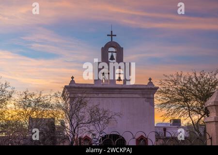 Detail der Leichenkapelle der Mission San Xavier del Bac, Tucson Arizona. Stockfoto