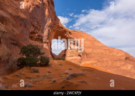 The Ear of the Wind, ein natürlicher Sandsteinbogen im Monument Navajo Valley Tribal Park, Arizona. Stockfoto