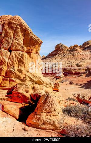 Erodierte Navajo-Sandsteinformationen in South Coyote Buttes, Vermilion Cliffs National Monument, Arizona. Stockfoto