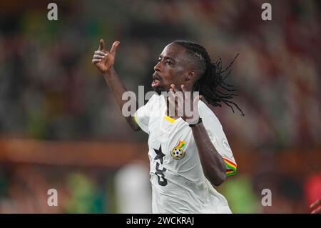 14. Januar 2024: Ashimeru Majeed (Ghana) gibt Gesten während eines Spiels der Gruppe B im Afrikanischen Cup of Nations, Ghana gegen Cap Verde, im Stade Felix Houphouet-Boigny, Abidjan, Elfenbeinküste. Kim Preis/CSM Stockfoto