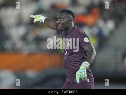 14. Januar 2024: Richard Ofori (Ghana) sieht beim Spiel Ghana gegen Cap Verde in der Gruppe B im Stade Felix Houphouet-Boigny in Abidjan an der Elfenbeinküste an. Kim Preis/CSM Stockfoto