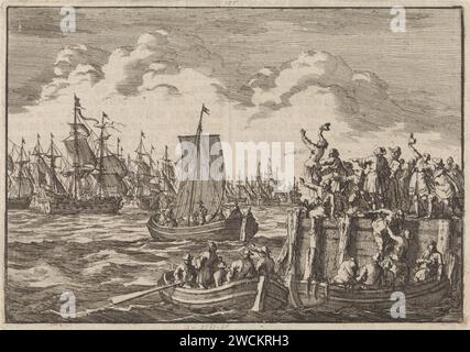 Wilhelm III. Verlässt mit der Flotte nach England, 1688, Jan Luyken, 1698 Druckerei: Amsterdampublisher: Leiden Paper Radiching / Letterpress printing Abreise  Traveling Hellevoetsluis Stockfoto