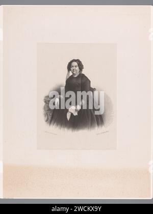 Porträt einer unbekannten Frau, Anonym, Royal Dutch Stone Pressure of C.W. Mieling, 1847 - ca. 1865 Druck die Frau ist schwarz gekleidet und hat ein Taschentuch in der linken Hand. Das Haager Papier. Historische Personen (+ Porträt in voller Länge) Stockfoto