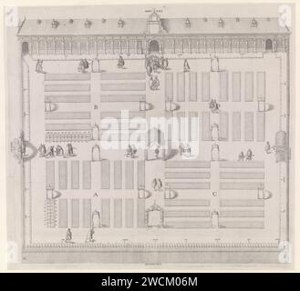 Blick auf den Kräutergarten (Hortus Botanicus) der Universität Leiden, Jacques de Gheyn (II), 1601 drucken Ansicht des Hortus Botanicus der Universität Leiden mit Entfernungsmessungen. Leiden Papierstich Botanischer Garten, „Hortus Botanicus“ Hortus Botanicus Stockfoto