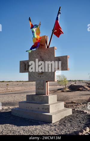 Skulptur am Eingang zum Valle de La Lune (Tal des Mondes). San Pedro de Atacama, Chile. Stockfoto