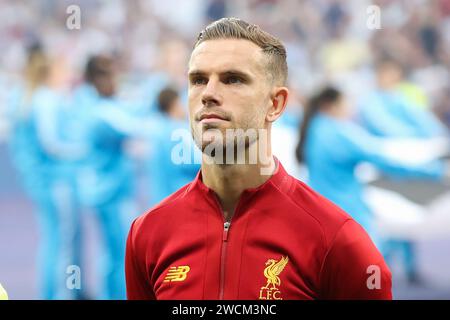 Jordan Henderson aus Liverpool war beim Endspiel der UEFA Champions League zwischen Tottenham und Liverpool in Wanda Metropolitano zu sehen. Endpunktzahl: Tottenham 0:2 Liverpool. Stockfoto