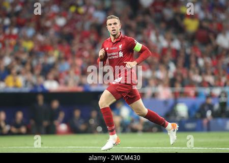 Jordan Henderson aus Liverpool war im Finale der UEFA Champions League zwischen Tottenham und Liverpool in Wanda Metropolitano im Einsatz. Endpunktzahl: Tottenham 0:2 Liverpool. Stockfoto