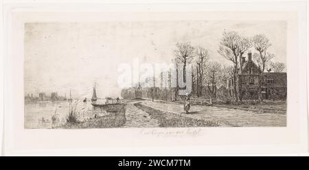 Häuser an der Amstel, Elias stark, 1887 Druckhäuser entlang des Flusses Amstel. Eine Frau läuft auf der Straße. Nieuwer-Amstel-Papier. Ätzen Fluss (+ Landschaft mit Figuren, Personal) Amstel (Fluss) Stockfoto