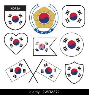 Südkorea Symbole auf weißem Hintergrund gesetzt. Vektorabbildung. Stock Vektor