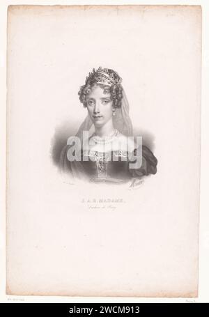 Porträt von Maria Carolina Bourbon - Sizilien, Herzogin von Berry, Nicolas Maurin, 1818 - 1854 Druck Pariser Papier historische Personen Stockfoto