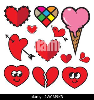 Sammlung von Herzsymbolen für den Valentinstag. Vektorabbildung. Stock Vektor