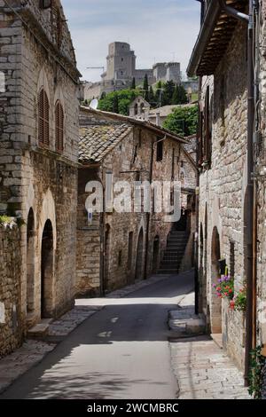 Straßendetails in der Altstadt von Assisi, Umbrien, Italien Stockfoto