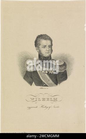 Portrait of Willem van Nassau, A. Hansen, 1810–1899 Printporträt von Willem. Sein Name und sein Titel sind am unteren Rand. Gravur/Ätzung aus Papier in niedrigen Ländern Stockfoto