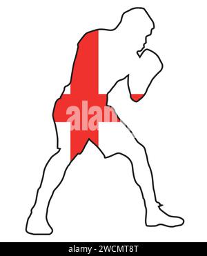 Die Silhouette eines schweren Boxers im Umriss über der englischen St. George Flag Stock Vektor