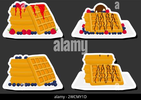 Illustration zum Thema Eis auf Waffel mit Zelle, Dessert appetitanregenden Keks, Waffel bestehend aus leckeren geformten Keksen, frisches weiches Eis, Waffel Stock Vektor