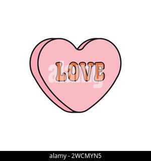 Vektor groovy Retro Valentine Liebe Bonbons mit Text isoliert auf weißem Hintergrund Stock Vektor