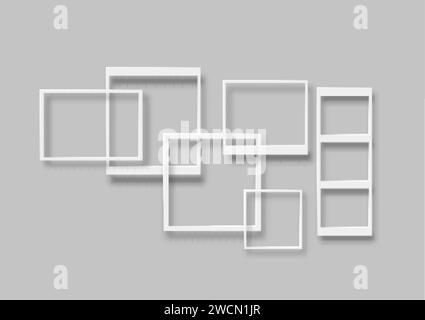 Satz realistischer Bilderrahmen mit Schatten. Quadratische, hoch- und Querformat-Bilderrahmen. Vektorillustration für Fotovorlage Stock Vektor