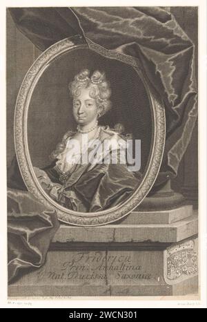 Friederike von Sachsen-Gotha-Altenburg, Voress van Anhalt-Zerbst, Martin Bernigeroth, 1707-1733 Druck Leipzig Papier Radierung / Gravur historische Personen - BB - Frau. Waffenlager, Heraldik Stockfoto