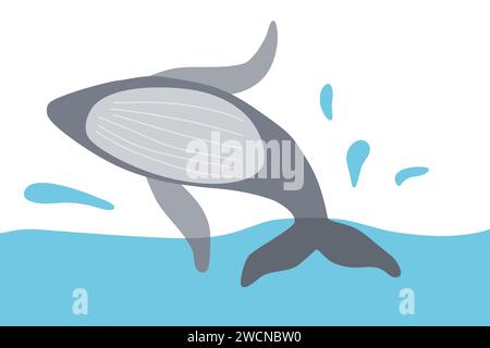 Wale springen aus dem Wasser mit Spritzern, World Whale Day Banner oder Karte, ökologisches Konzept stoppen Meeresverschmutzung und sagen nein zu Plastik, Vektor-Illustration Stock Vektor