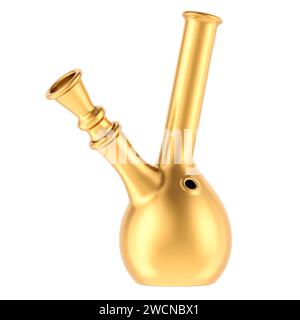 Gold Bong, Bong zum Rauchen. 3D-Rendering isoliert auf weißem Hintergrund Stockfoto