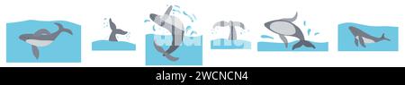 Set mit Walen, World Whale Day Banner oder Karte, Ökologie Konzept stoppen Meeresverschmutzung und sagen nein zu Plastik, Vektor Stock Vektor