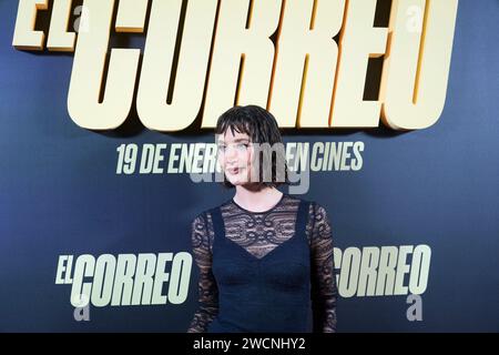 Madrid. Spanien. 20240116 nimmt Maria Pedraza am 16. Januar 2024 an der Premiere von „El Correo“ im Ocine Caleido in Madrid Teil Stockfoto