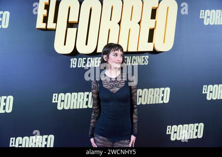 Madrid. Spanien. 20240116 nimmt Maria Pedraza am 16. Januar 2024 an der Premiere von „El Correo“ im Ocine Caleido in Madrid Teil Stockfoto