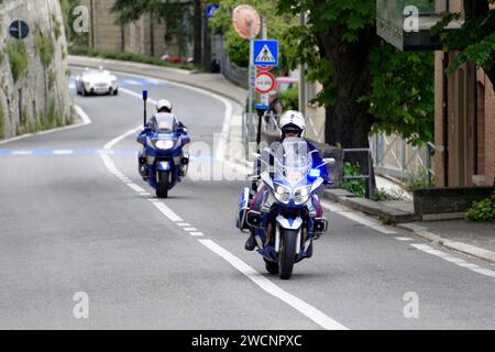 Mille Miglia 2014 oder 1000 Miglia, Policia, Polizei, Oldtimer-Rennen, San Marino, Italien Stockfoto