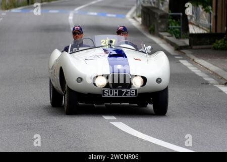 Mille Miglia 2014 oder 1000 Miglia, Nr. 287, Arnolt Bristol Bolide, Baujahr 1954, Oldtimer-Rennen, San Marino, Italien Stockfoto