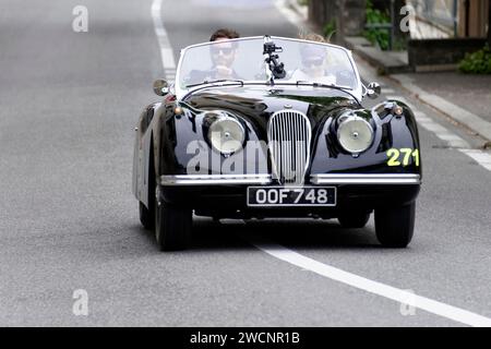 Mille Miglia 2014 oder 1000 Miglia, Nr. 271, Jaguar XK 120 OTS, Baujahr 1953, Oldtimer-Rennen, San Marino, Italien Stockfoto