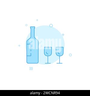 Wein, Gläser Vektor-Symbol. Flache Abbildung. Linienart ausgefüllt. Blaues Monochrom-Design. Bearbeitbare Kontur. Linienstärke anpassen. Stock Vektor