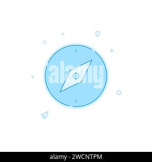 Symbol Kompass, Leitungsvektor. Flache Abbildung. Linienart ausgefüllt. Blaues Monochrom-Design. Bearbeitbare Kontur. Linienstärke anpassen. Stock Vektor