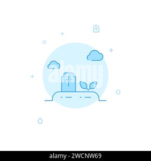 Grab, Grabstein-Vektor-Ikone. Flache Abbildung. Linienart ausgefüllt. Blaues Monochrom-Design. Bearbeitbare Kontur. Linienstärke anpassen. Stock Vektor