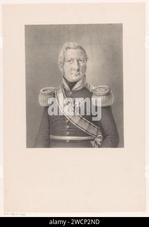 Porträt von Hendrik Merkus de Kock, Cornelis Kimmel, 1832 Druck die dargestellte Person trägt eine Militäruniform mit Schulterklappen mit drei Sternen, drei Ritterbefehlen und einem Schärpe. Unter dem Hochformat befinden sich Name und Funktionen. Papiergeschichtliche Personen (+ halblanges Porträt). Ritterorden Stockfoto