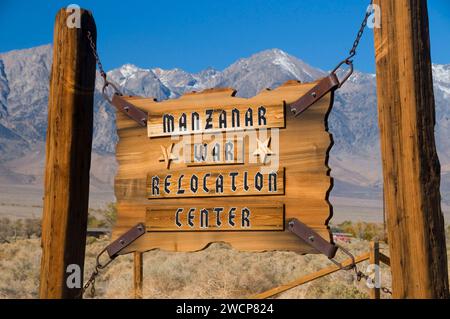 Eintrittsschild, Manzanar National Historic Site, Kalifornien Stockfoto