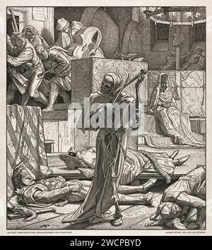 „Der Tod als Erwürger“ 1850 Holzschnitt von Alfred Rethel (1816-1859), der den Tod zeigt, der 1831 in Paris einen maskierten Ball besuchte, bei dem erstmals ein Ausbruch von Cholera auftrat. Stockfoto