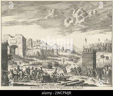 Jerusalem belagert von Titus (Variante A), Jan Luyken, 1682 Druck Amsterdam Papier Radiking in Stadt oder Festung  Belagerung Jerusalem Stockfoto