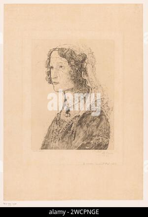 Detail aus einem Fresko von Botticelli, Gesicht einer jungen Frau, Auguste Danse, nach Sandro Botticelli, 1895 Druckpapierätzung / Trockenspitze Jugendliche, junge Frau, Jungfrau Stockfoto