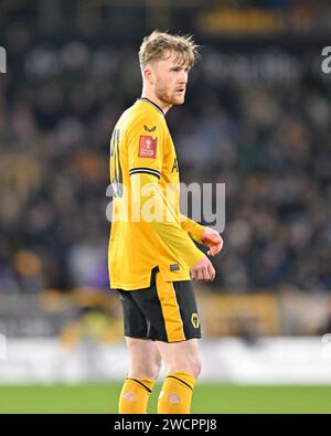 Wolverhampton, Großbritannien. Januar 2024. Tommy Doyle von Wolverhampton Wanderers, während des dritten Runde Replay Matches Wolverhampton Wanderers gegen Brentford in Molineux, Wolverhampton, Großbritannien, 16. Januar 2024 (Foto: Cody Froggatt/News Images) Credit: News Images LTD/Alamy Live News Stockfoto