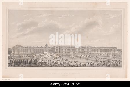 Blick auf das Schloss von Versailles, Jacques Joseph Huguenet (zugeschrieben), 1825 - nach 1870 Druckpapier mit der Ätzung der Stadt im Allgemeinen; „Veduta“. palast. Wasserwerke im Garten Schloss Versailles Stockfoto