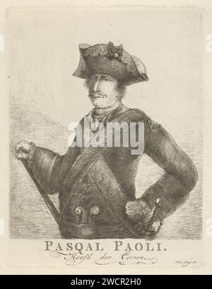 Porträt von Pasquale Paoli, Hendrik Kobell, 1768 Druck Porträt von Pascal Paoli, General und Führer der Korsen. Er trägt eine Uniform mit passendem Spitzhut und hat einen Stab in der rechten Hand. Rotterdamer Papierätzung historischer Personen Stockfoto