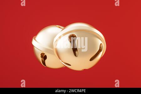 Goldene runde Glocken, 3D-Rendering. 3D-Abbildung. Stockfoto