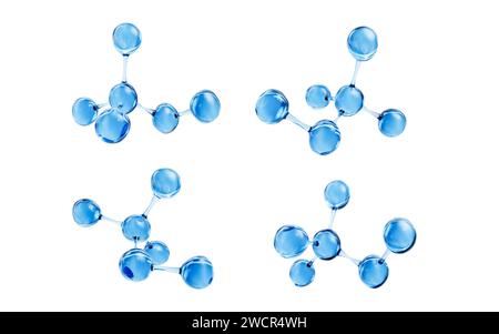 Transparente Moleküle mit verschiedenen Winkeln, 3D-Rendering. 3D-Abbildung. Stockfoto